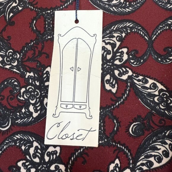 Closet London Fit & Flare Dress Burgundy Black & White Floral Sleeveless Size 4 - Picture 7 of 10